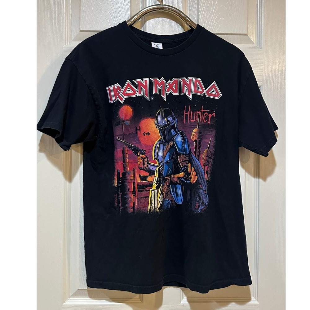 Iron Mando Hunter T-Shirt Mens Large Black Mandalorian‎ Iron Maiden Mashup Tee